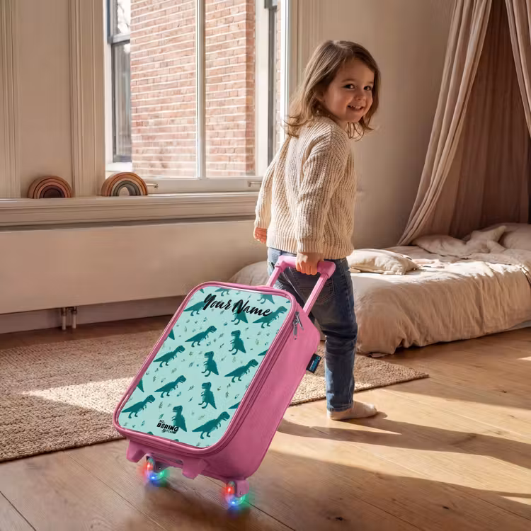Children's suitcase with name - Pink - Dinos - Pattern - Green — 2