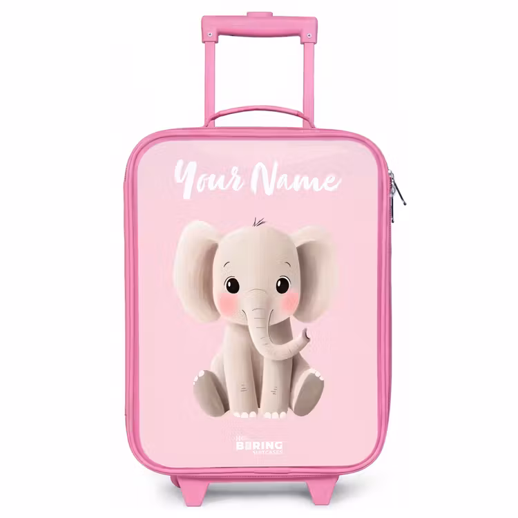 Children's suitcase with name - Pink - Elephant - Gray - Baby - Trunk — 1