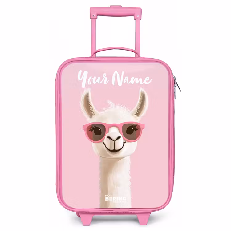 Children's suitcase with name - Pink - Llama - White - Sunglasses - Eyelashes — 1