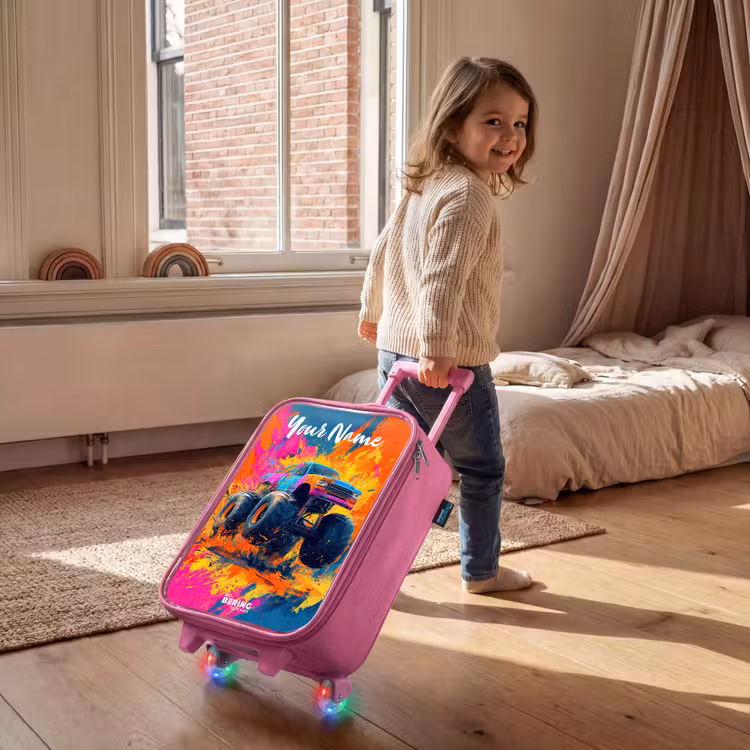 Children's suitcase with name - Pink - Monster truck - Abstract - Paint splatters - Colorful — 2