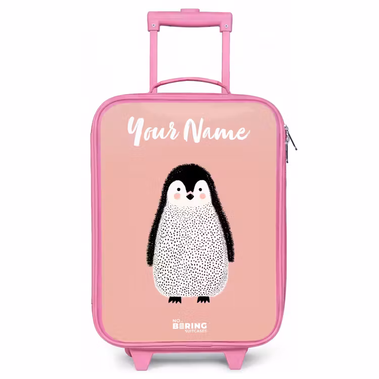 Children's suitcase with name - Pink - Penguin - Dots - Pink - Minimalist — 1