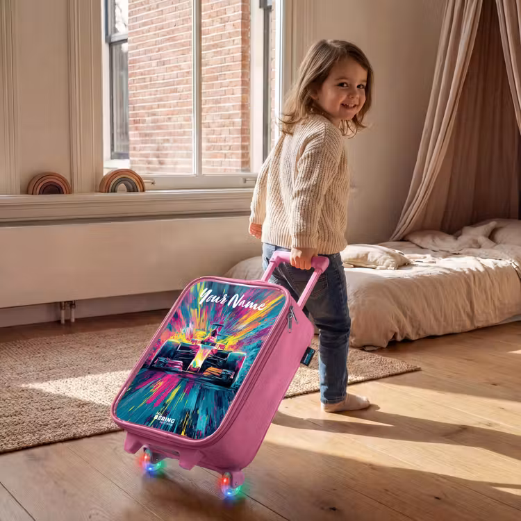 Children's suitcase with name - Pink - Race car - Abstract - Stripes - Blue — 2
