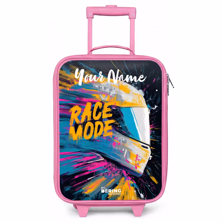 Children's suitcase with name - Pink - Racing helmet - Abstract - Paint - Colorful — 1