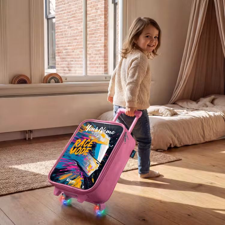 Children's suitcase with name - Pink - Racing helmet - Abstract - Paint - Colorful — 2
