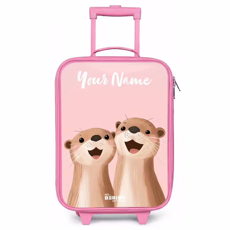 Children's suitcase with name - Pink - Smile - Otters - Pink - Illustration — 1