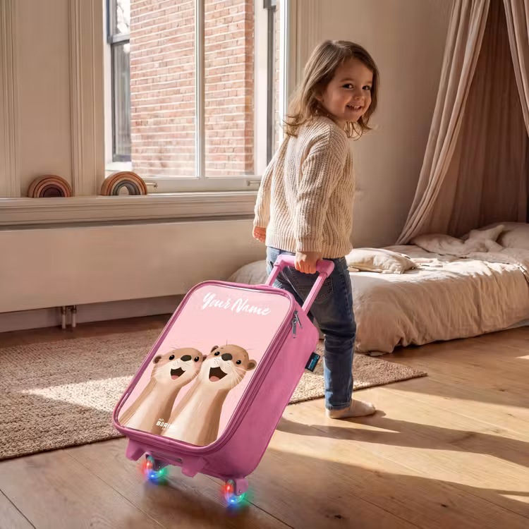 Children's suitcase with name - Pink - Smile - Otters - Pink - Illustration — 2