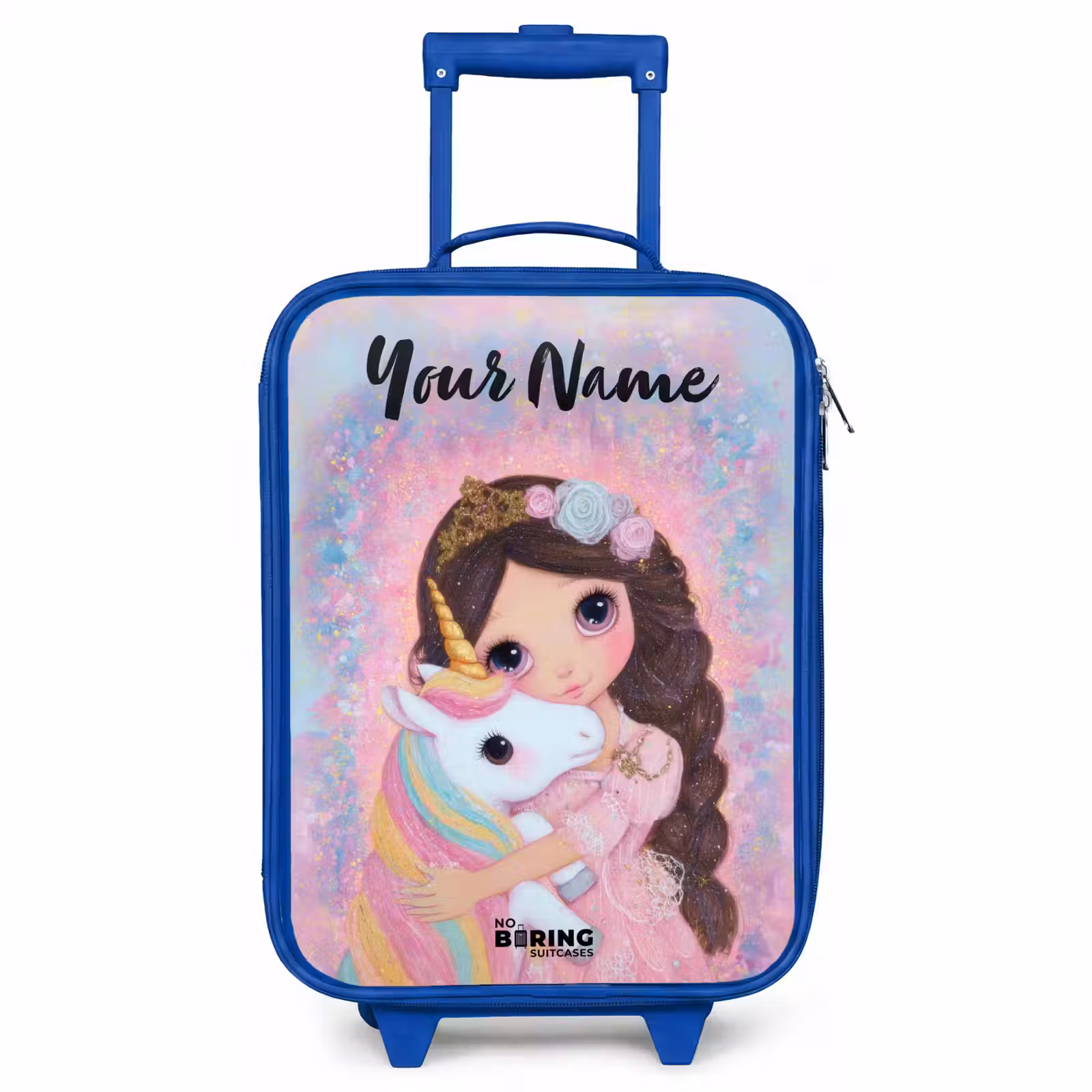 Children's suitcase with name - Blue - Girl - Unicorn - Glitter — 1