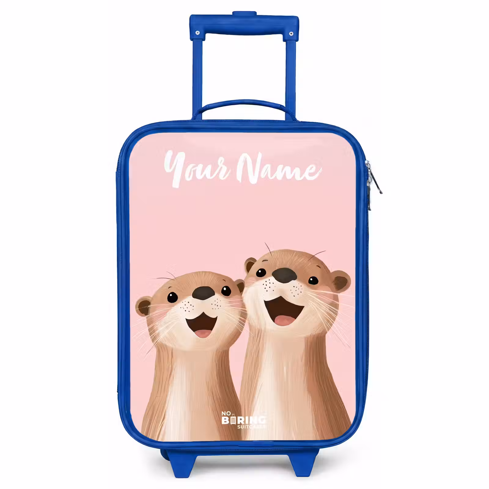 Children's suitcase with name - Blue - Smile - Otters - Pink - Illustration — 1
