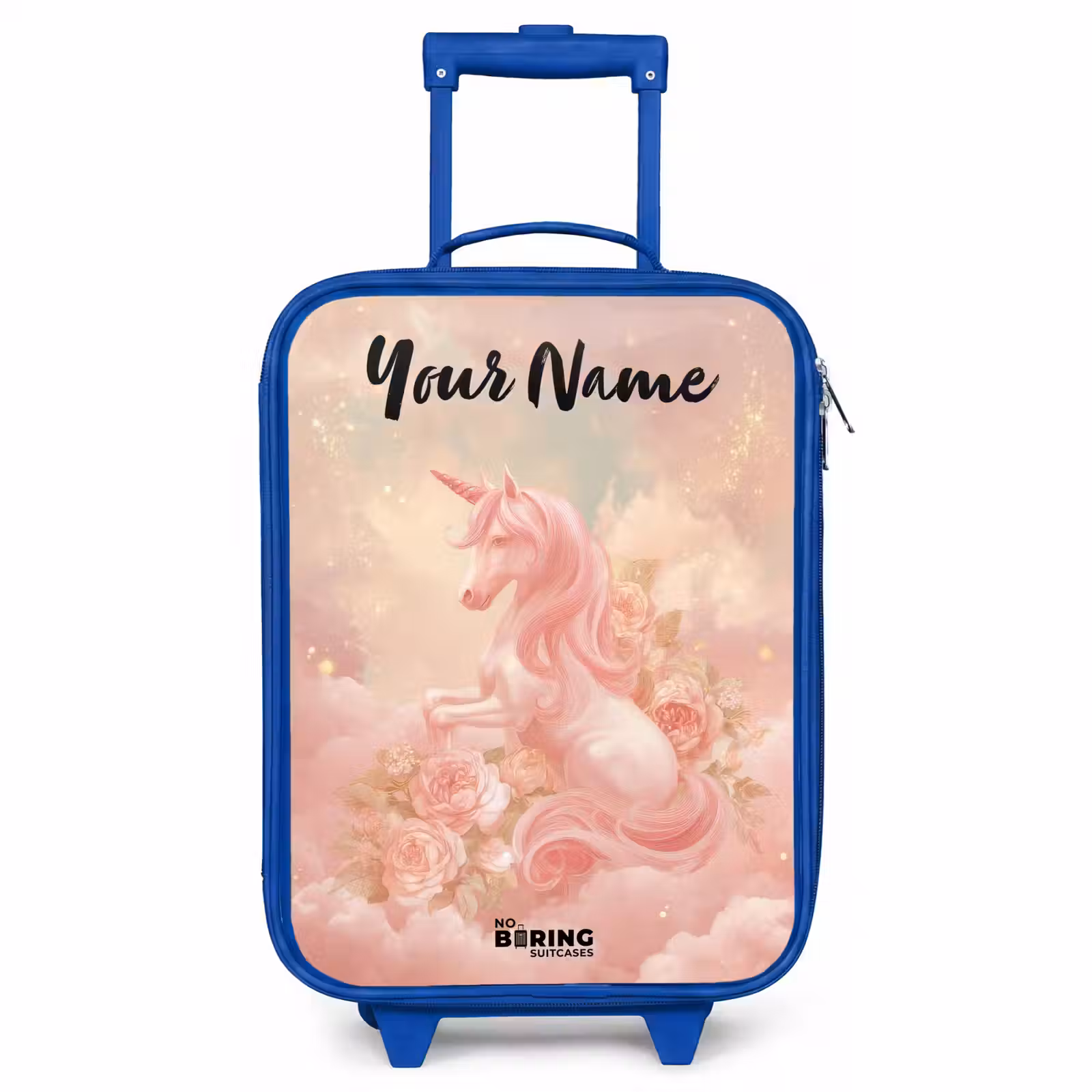 Children's suitcase with name - Blue - Unicorn - Clouds - Pink — 1