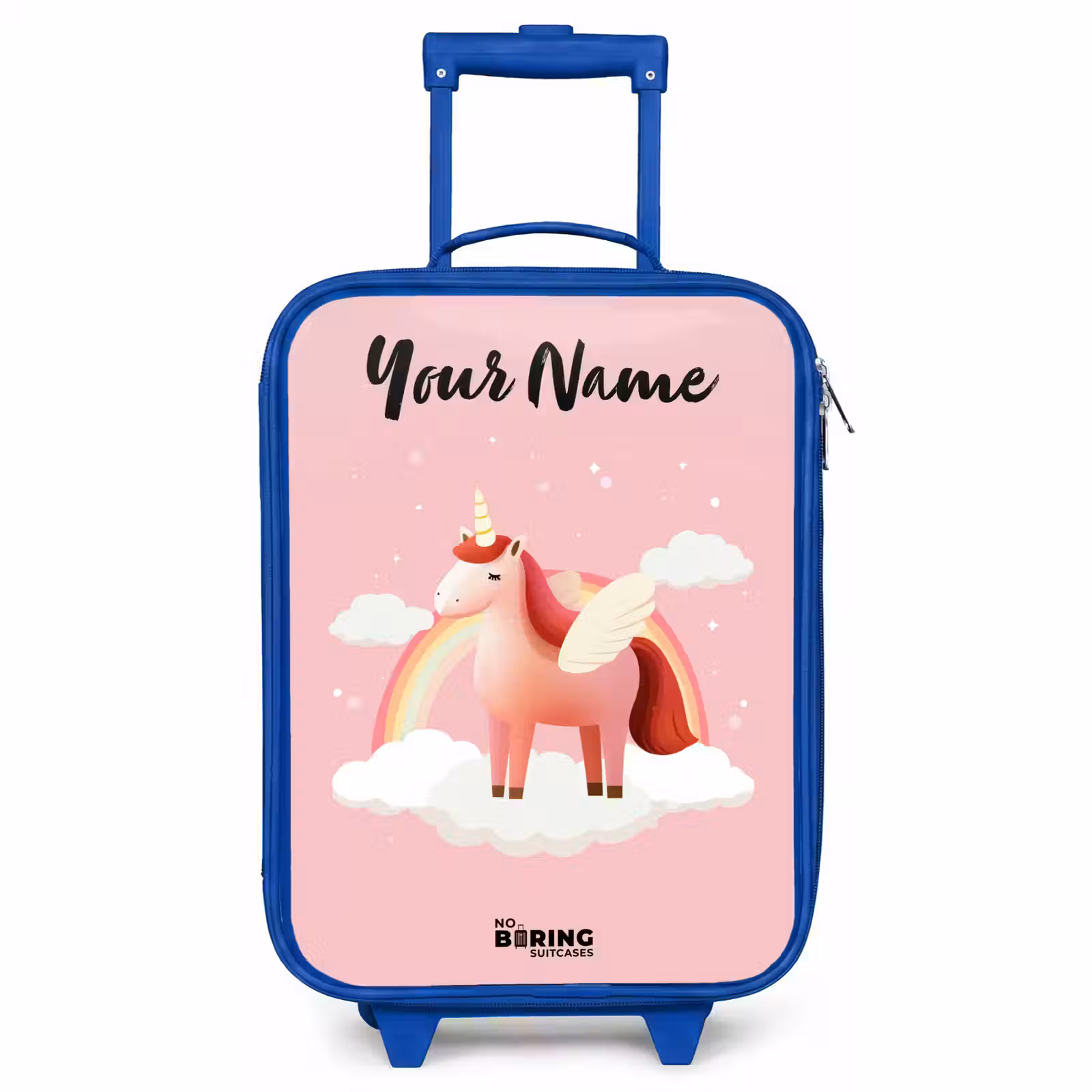 Children's suitcase with name - Blue - Unicorn - Wings - Pink - Rainbow — 1