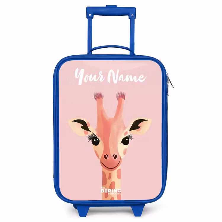 Children's suitcase with name - Blue - Giraffe - Eyelashes - Minimalist - Pink — 1