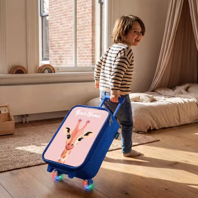 Children's suitcase with name - Blue - Giraffe - Eyelashes - Minimalist - Pink — 2