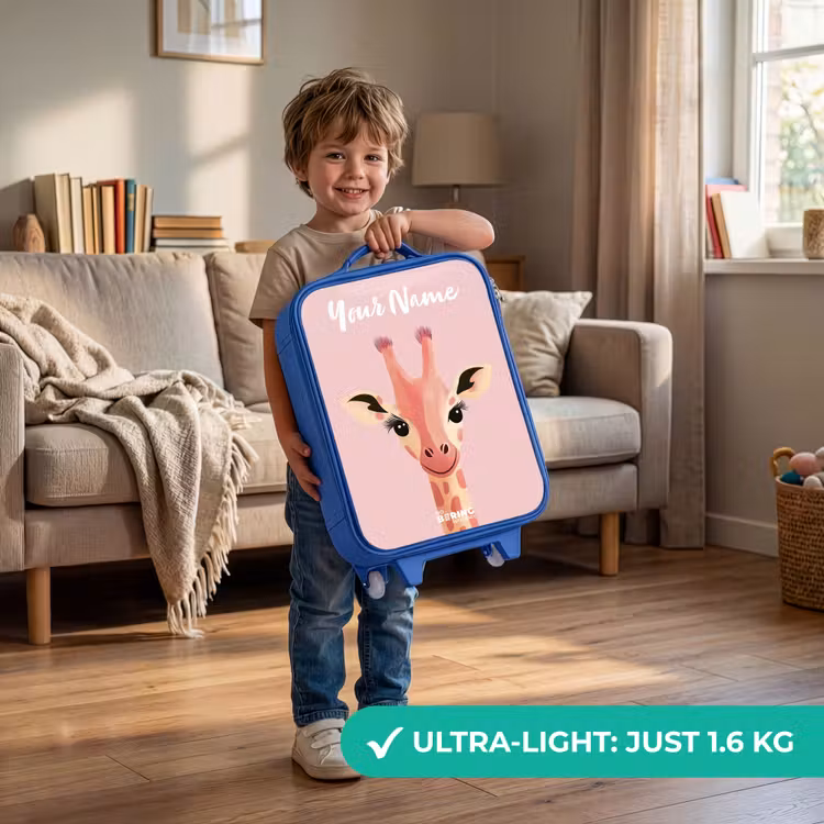 Children's suitcase with name - Blue - Giraffe - Eyelashes - Minimalist - Pink — 3