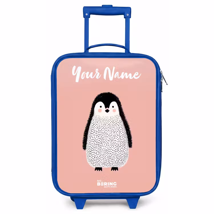 Children's suitcase with name - Blue - Penguin - Dots - Pink - Minimalist — 1
