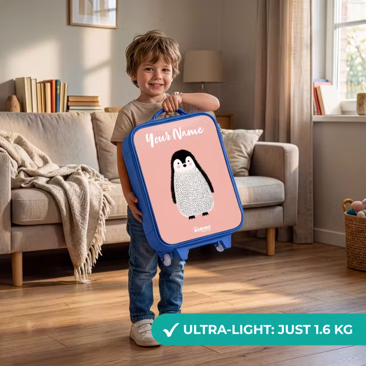 Children's suitcase with name - Blue - Penguin - Dots - Pink - Minimalist — 3