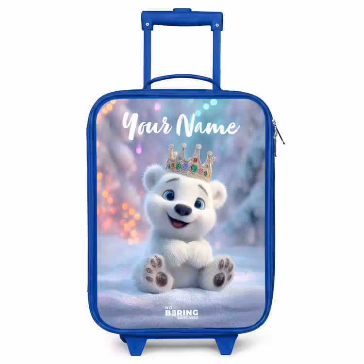 Children's suitcase with name - Blue - Polar bear - Crown - Winter — 1
