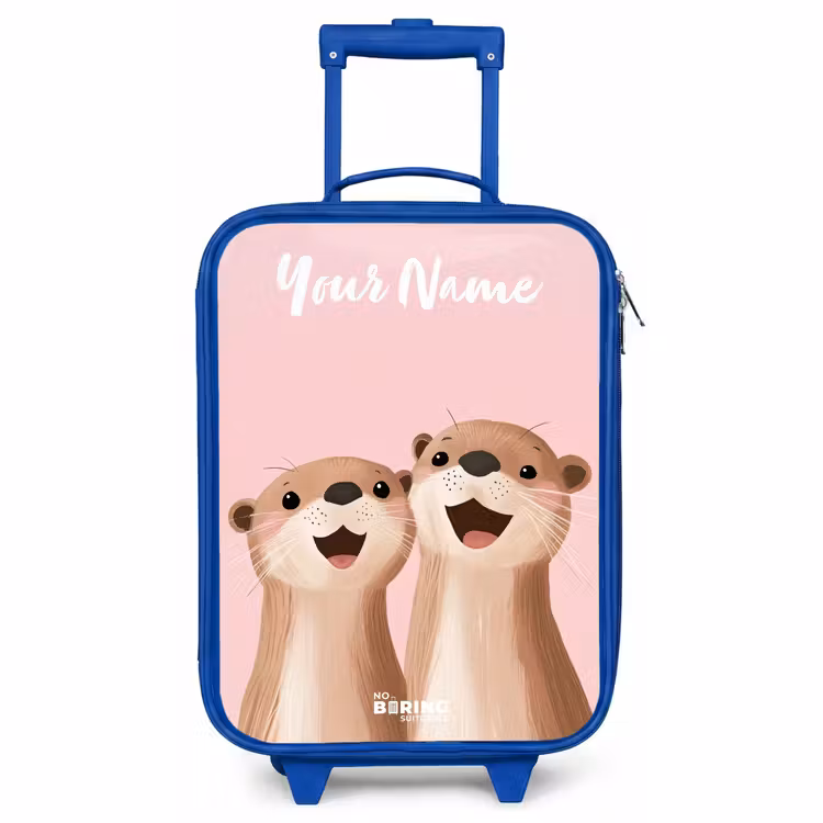 Children's suitcase with name - Blue - Smile - Otters - Pink - Illustration — 1