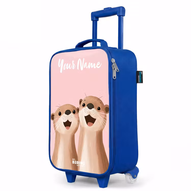 Children's suitcase with name - Blue - Smile - Otters - Pink - Illustration — 5