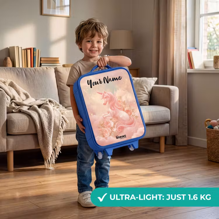 Children's suitcase with name - Blue - Unicorn - Clouds - Pink — 3
