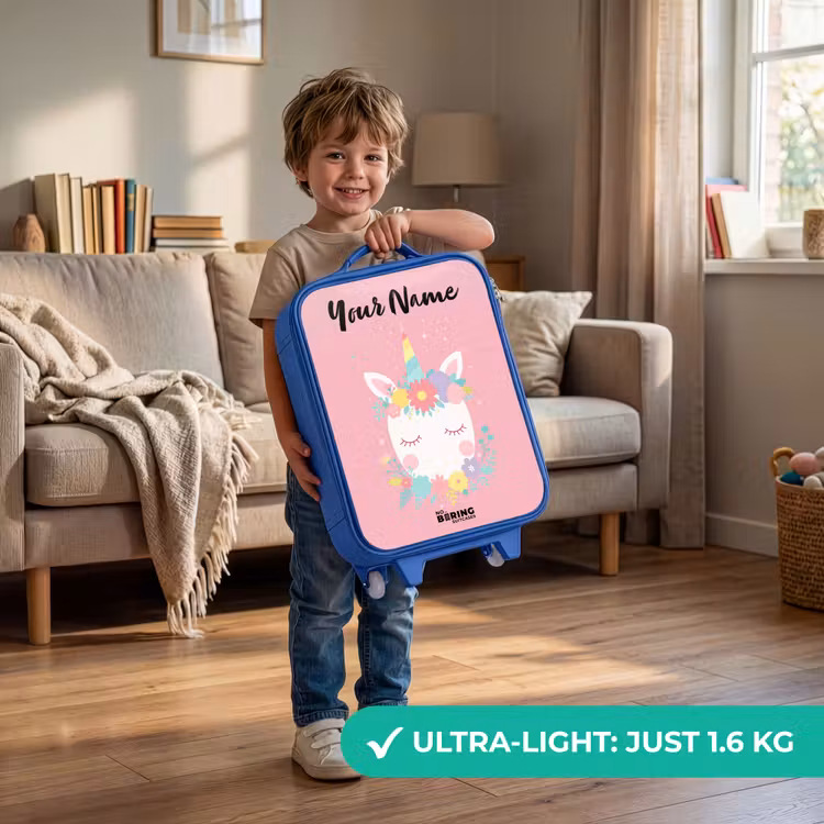 Children's suitcase with name - Blue - Unicorn - Flowers - Pink — 3