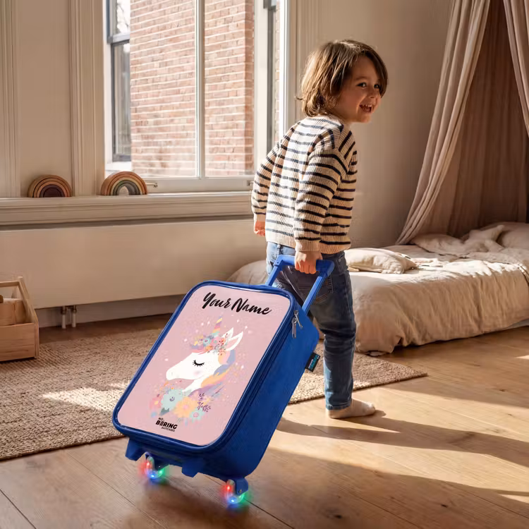 Children's suitcase with name - Blue - Unicorn - Pink - Flowers — 2