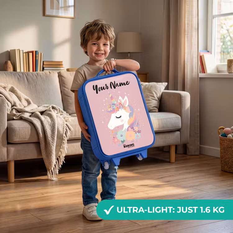 Children's suitcase with name - Blue - Unicorn - Pink - Flowers — 3