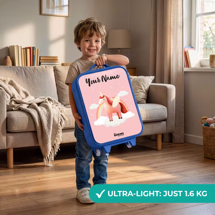 Children's suitcase with name - Blue - Unicorn - Wings - Pink - Rainbow — 3