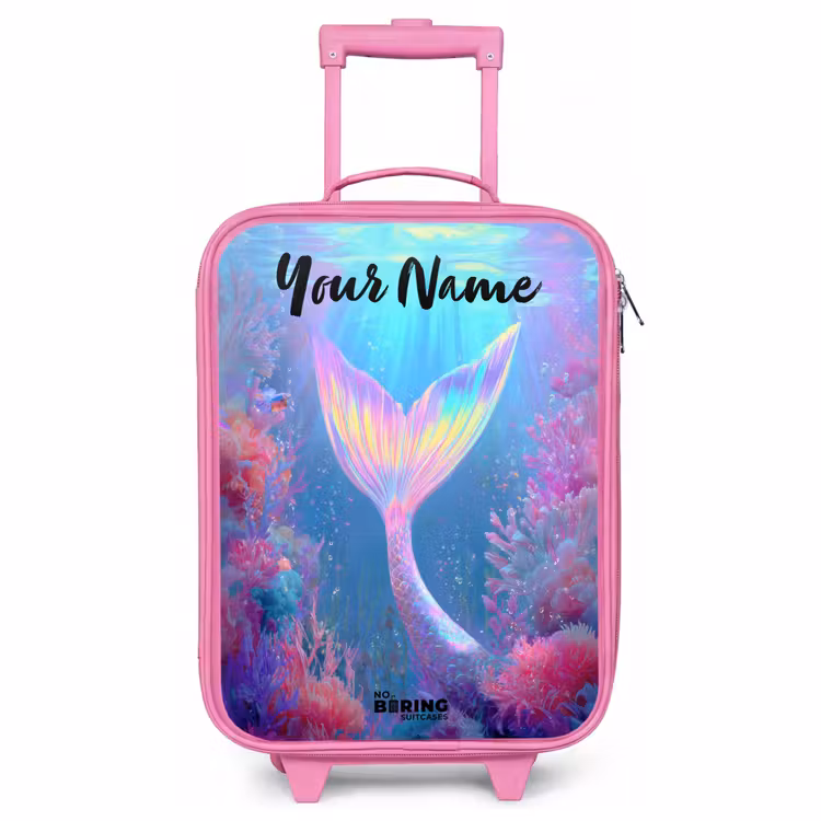 Children's suitcase with name - Pink - Mermaid - Coral - Water — 1