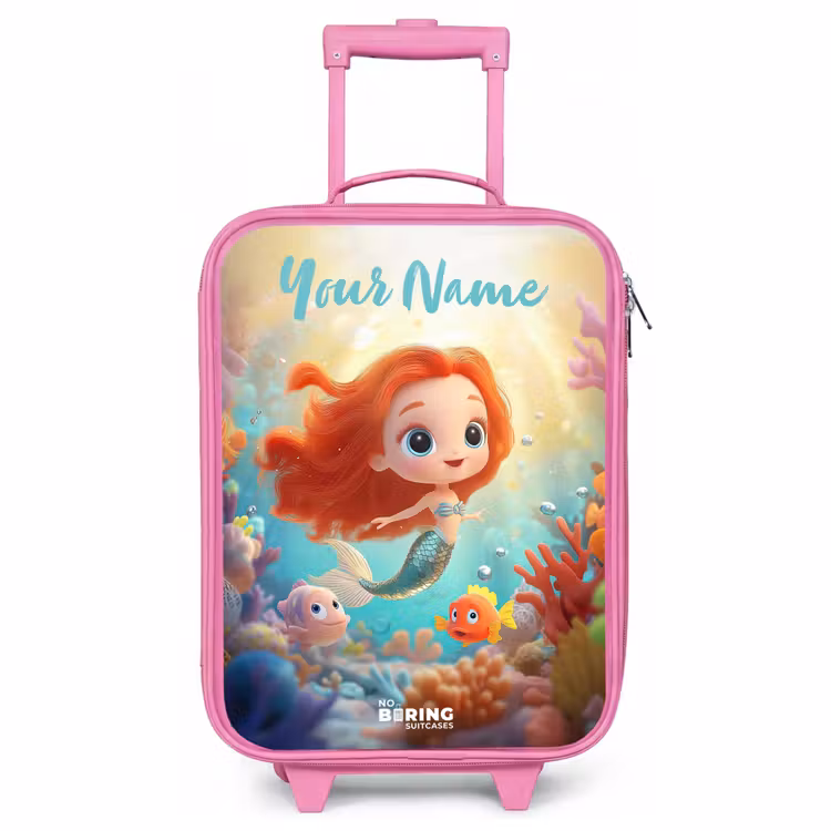 Children's suitcase with name - Pink - Mermaid - Fish - Coral — 1