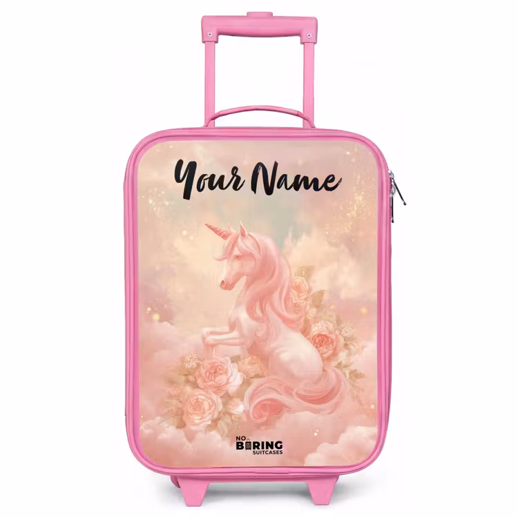 Children's suitcase with name - Pink - Unicorn - Clouds - Pink — 1
