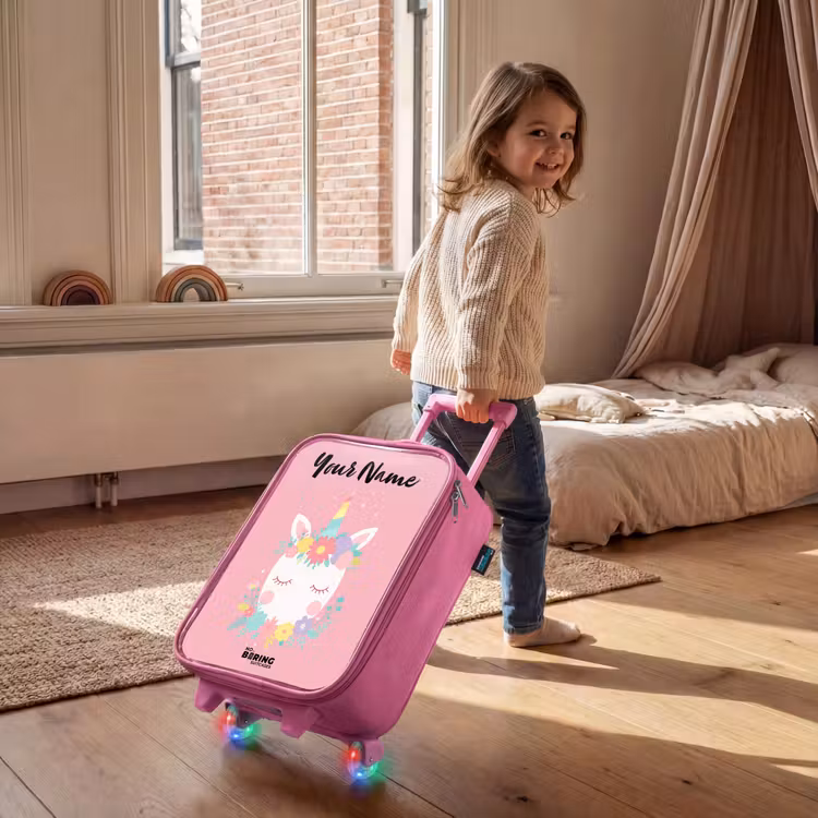 Children's suitcase with name - Pink - Unicorn - Flowers - Pink — 2