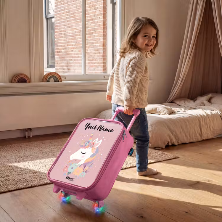 Children's suitcase with name - Pink - Unicorn - Pink - Flowers — 2
