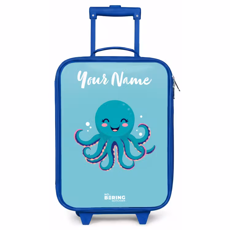 Children's suitcase with name - Blue - Octopus - Water - Blue — 1