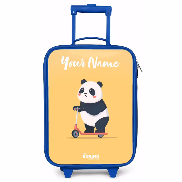 Children's suitcase with name - Blue - Panda - Step - Yellow — 1