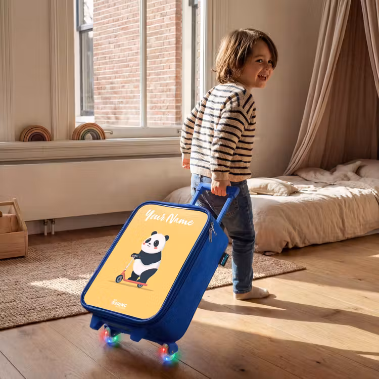 Children's suitcase with name - Blue - Panda - Step - Yellow — 2
