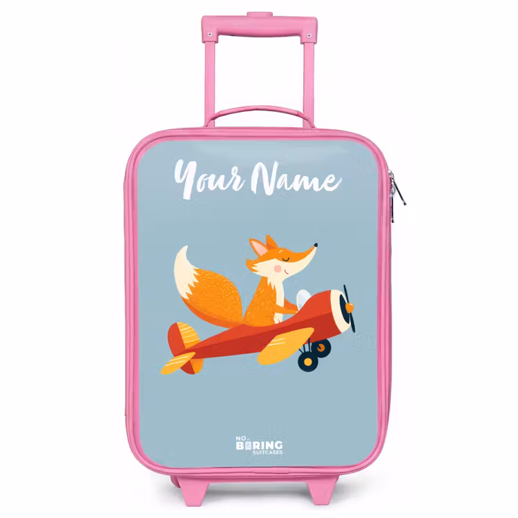 Children's suitcase with name - Pink - Fox - Airplane - Flies — 1