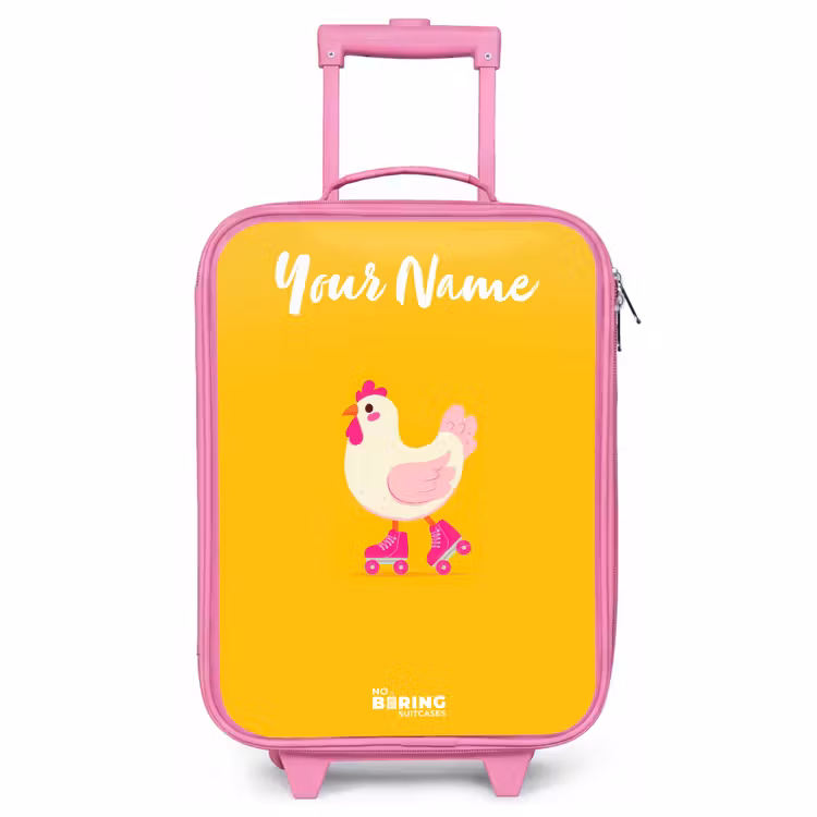 Children's suitcase with name - Pink - Kip - Roller skates - Yellow — 1