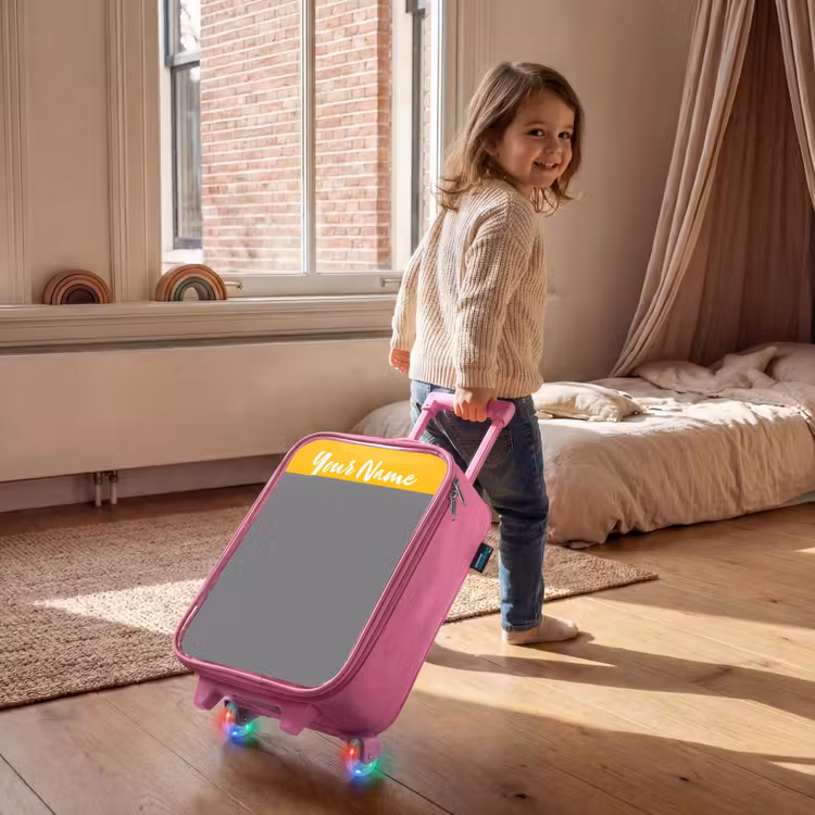 Children's suitcase with name - Pink - Kip - Roller skates - Yellow — 2