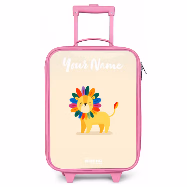 Children's suitcase with name - Pink - Lion - Mane - Colorful — 1