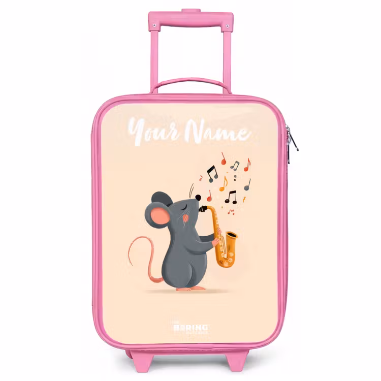 Children's suitcase with name - Pink - Mouse - Saxophone - Music — 1