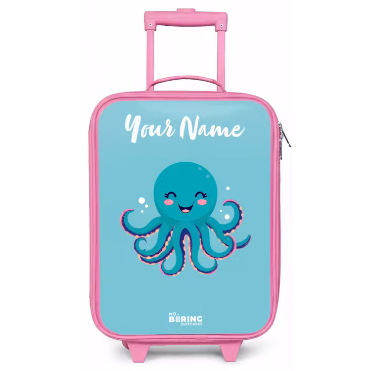 Children's suitcase with name - Pink - Octopus - Water - Blue — 1