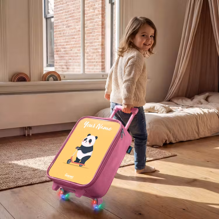 Children's suitcase with name - Pink - Panda - Step - Yellow — 2