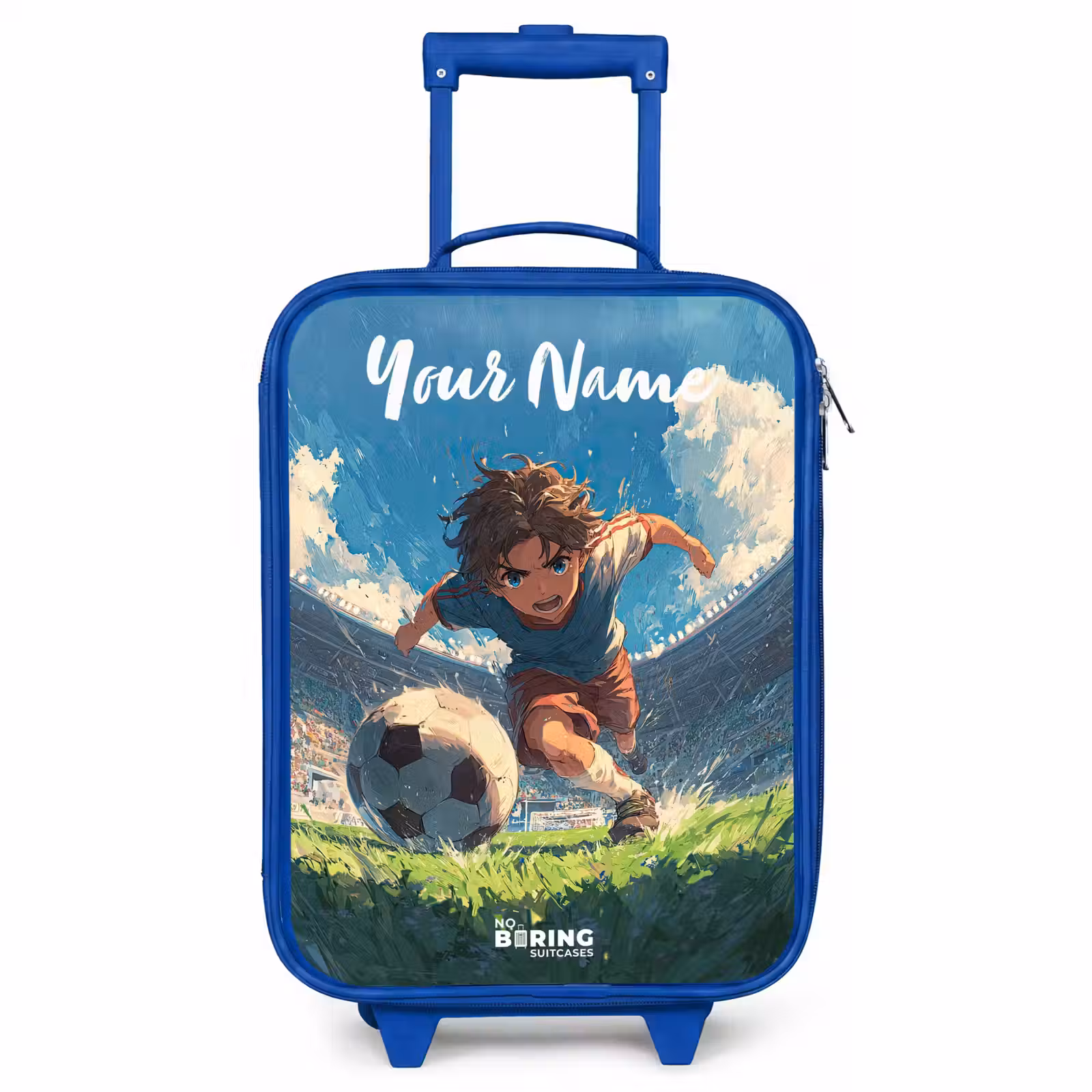Children's suitcase with name - Blue - Soccer - Grass - Stadium - Painting — 1