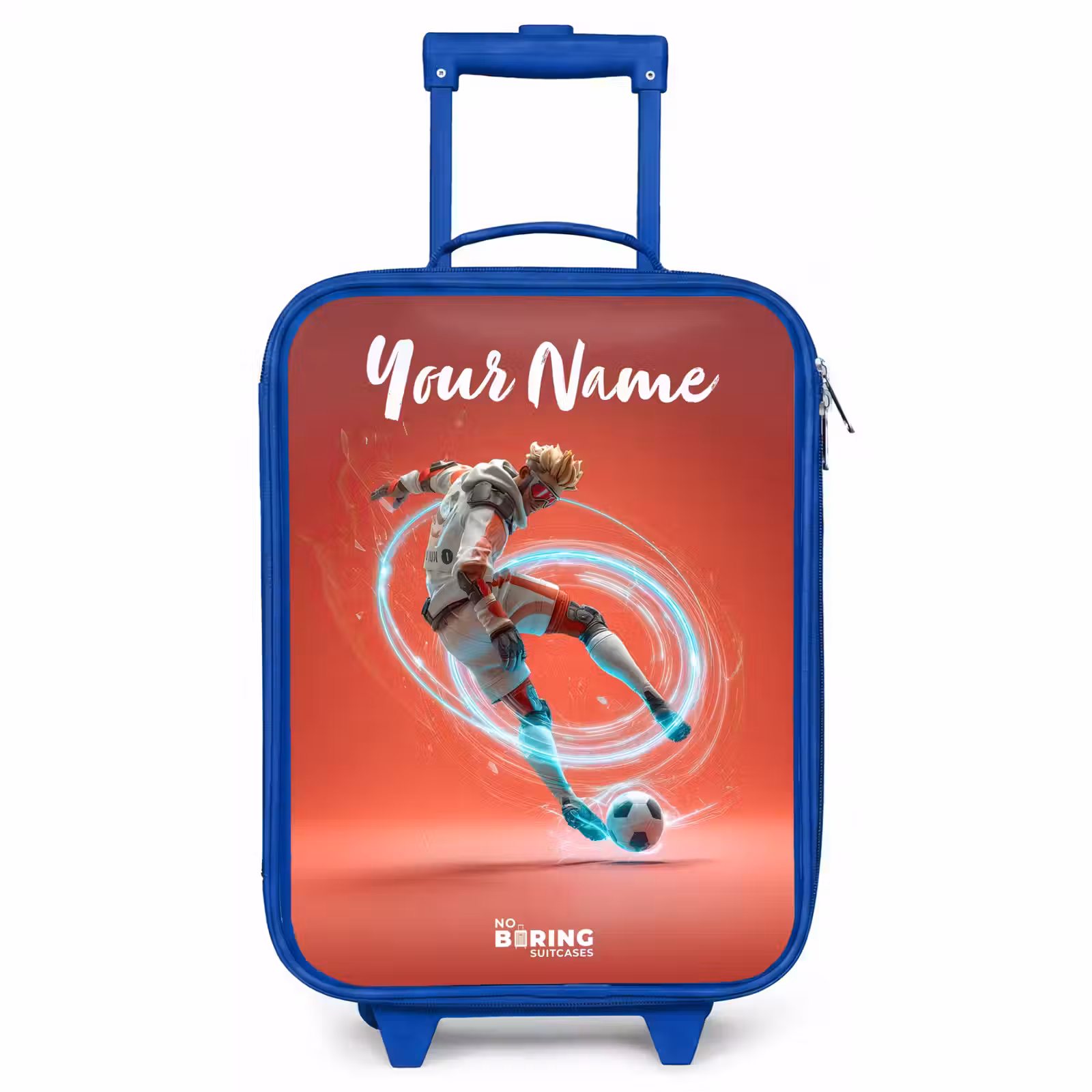 Children's suitcase with name - Blue - Soccer player - Ball - Light circle - Red — 1