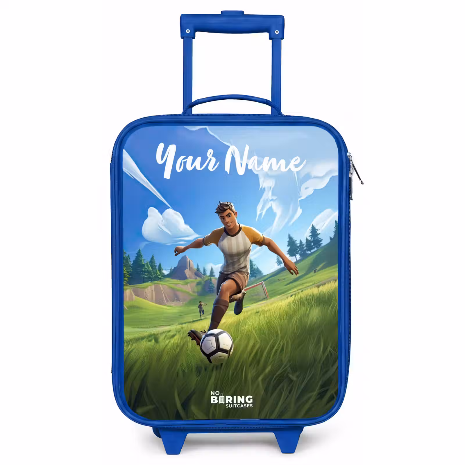 Children's suitcase with name - Blue - Soccer player - Grass - Goal - Colorful — 1