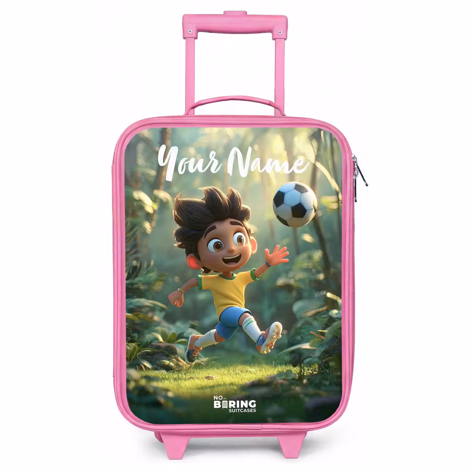 Children's suitcase with name - Pink - Boy - Football - Forest - Trees — 1