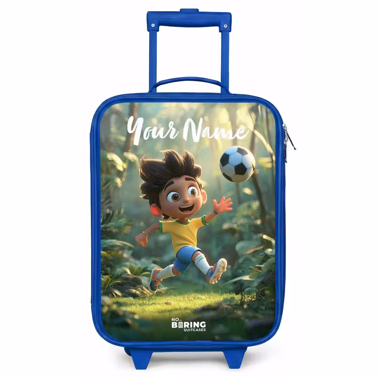 Children's suitcase with name - Blue - Boy - Football - Forest - Trees — 1