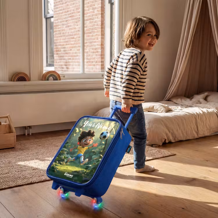 Children's suitcase with name - Blue - Boy - Football - Forest - Trees — 2