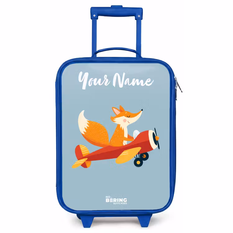 Children's suitcase with name - Blue - Fox - Airplane - Flies — 1