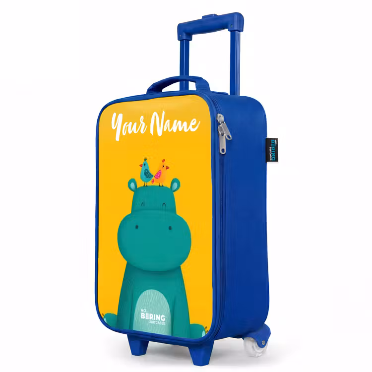 Children's suitcase with name - Blue - Hippo - Birds - Yellow — 5